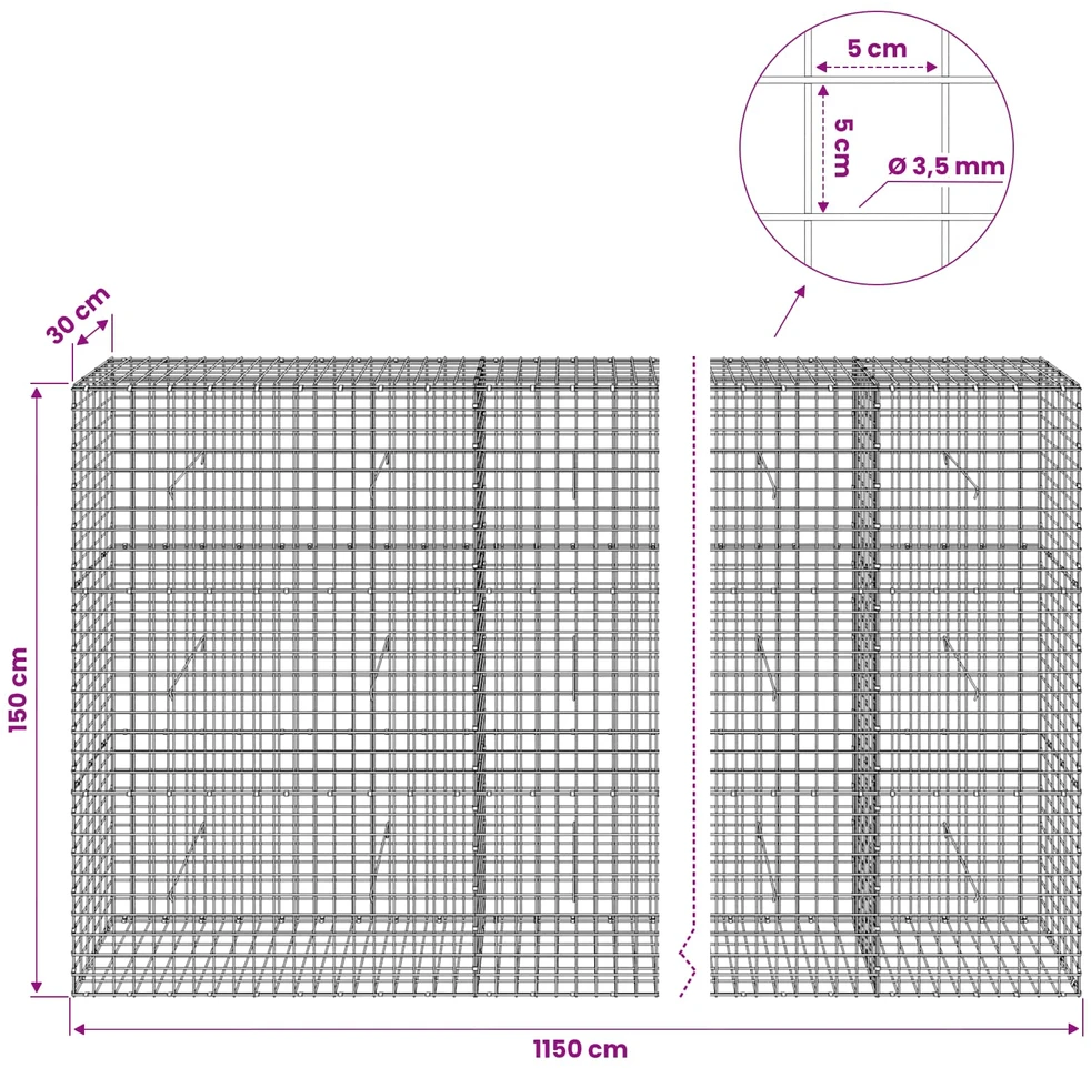Gabionas su 3,5 mm laidu ir 5x5 cm tinkleliu 1150x30x150 cm