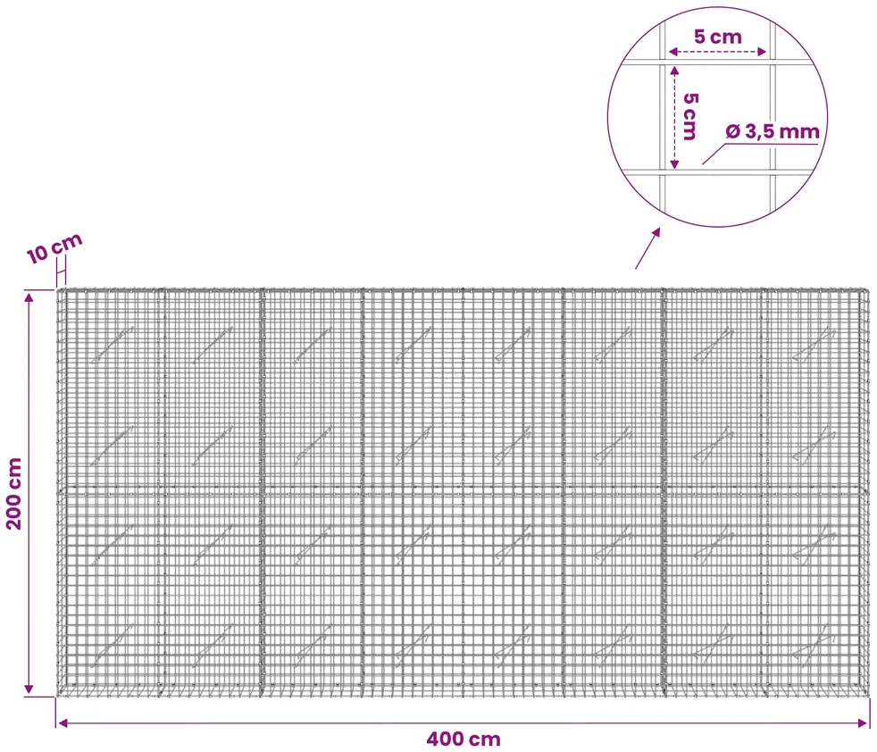 Gabionas su 3,5 mm laidu ir 5x5 cm tinkleliu 400x10x200 cm
