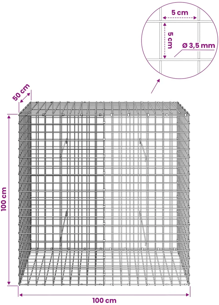 Gabionas su 3,5 mm laidu ir 5x5 cm tinkleliu 100x50x100 cm