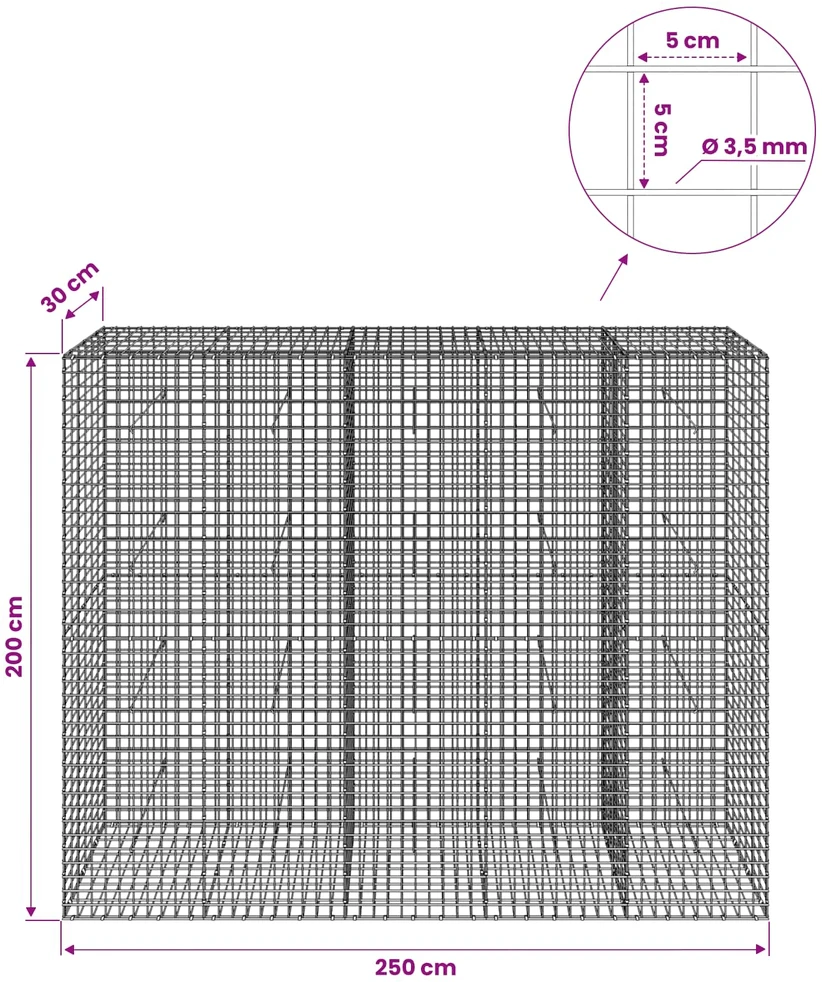Gabionas su 3,5 mm laidu ir 5x5 cm tinkleliu 250x30x200 cm