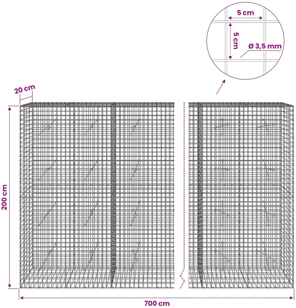 Gabionas su 3,5 mm laidu ir 5x5 cm tinkleliu 700x20x200 cm