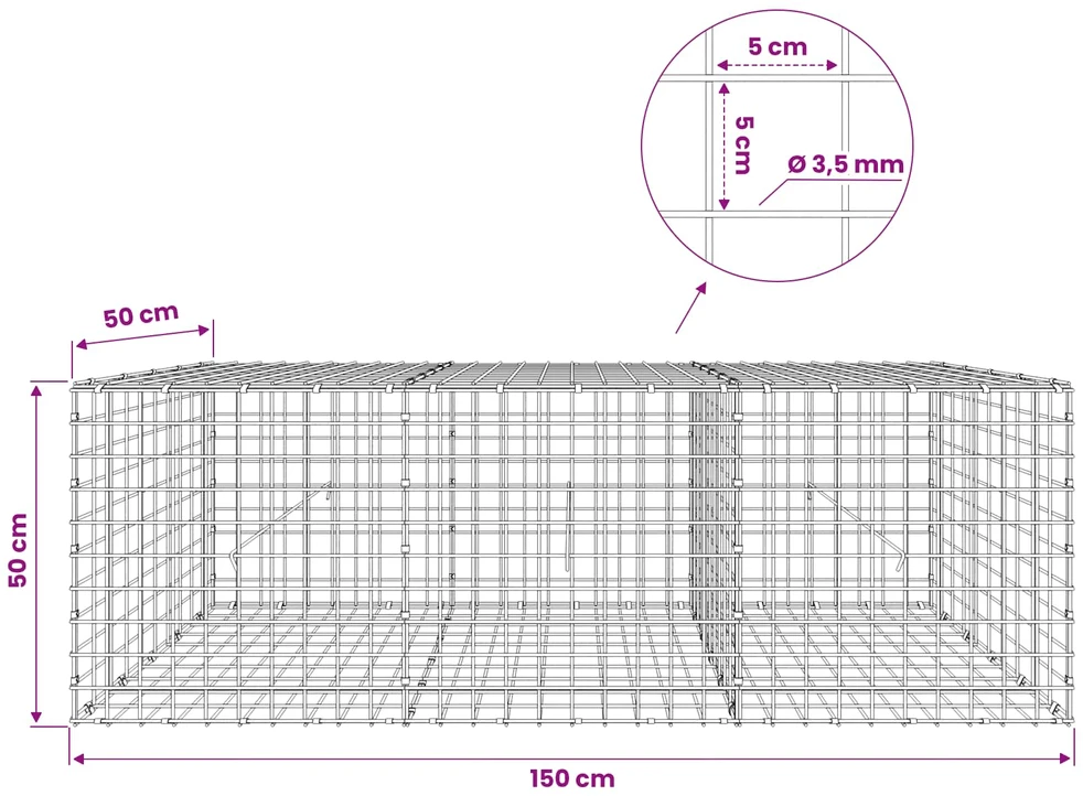 Gabionas su 3,5 mm laidu ir 5x5 cm tinkleliu 150x50x50 cm