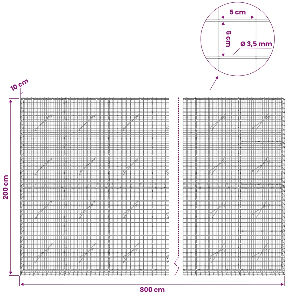 Gabionas su 3,5 mm laidu ir 5x5 cm tinkleliu 800x10x200 cm