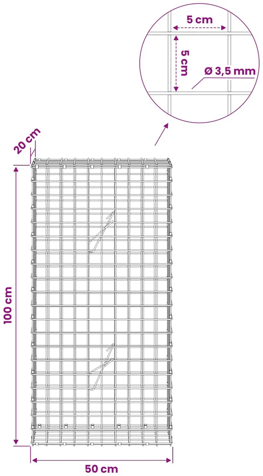 Gabionas su 3,5 mm laidu ir 5x5 cm tinkleliu 50x20x100 cm