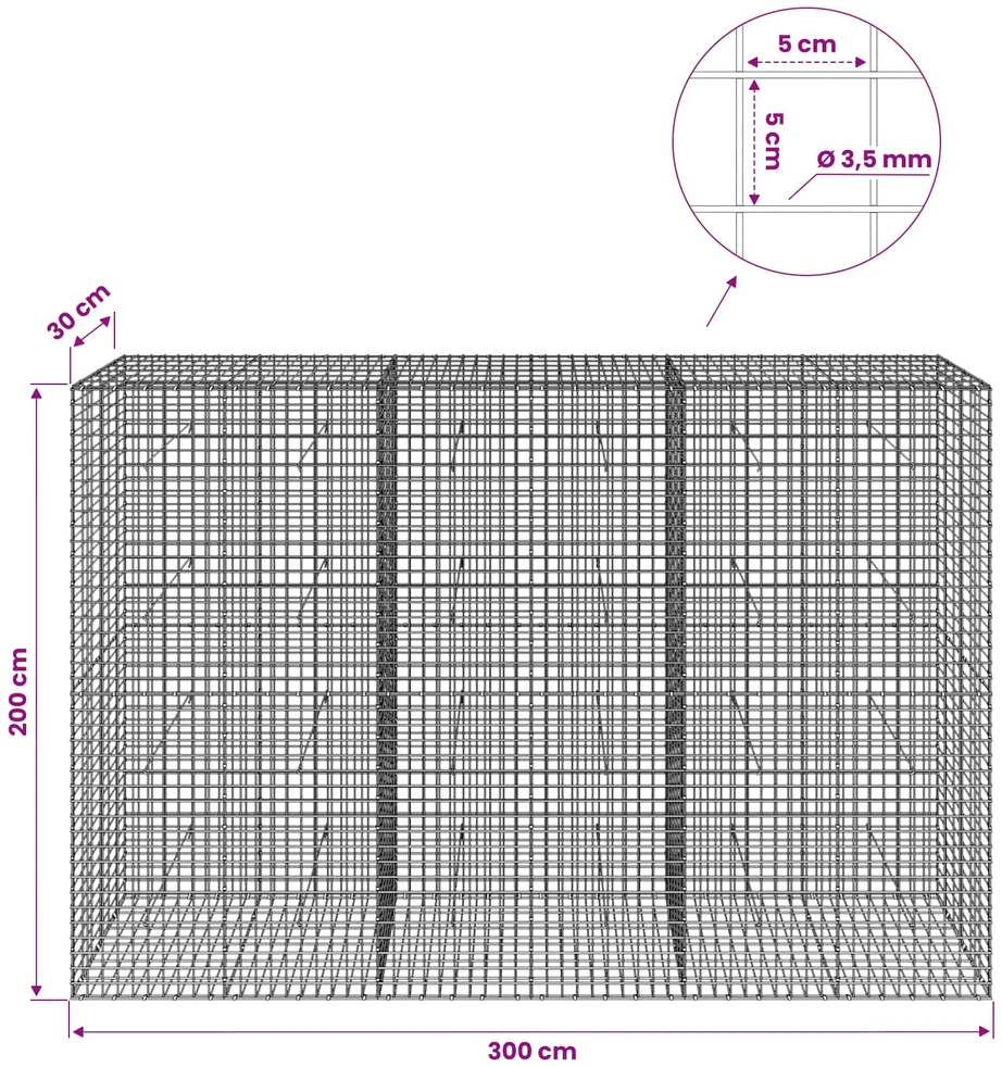 Gabionas su 3,5 mm laidu ir 5x5 cm tinkleliu 300x30x200 cm