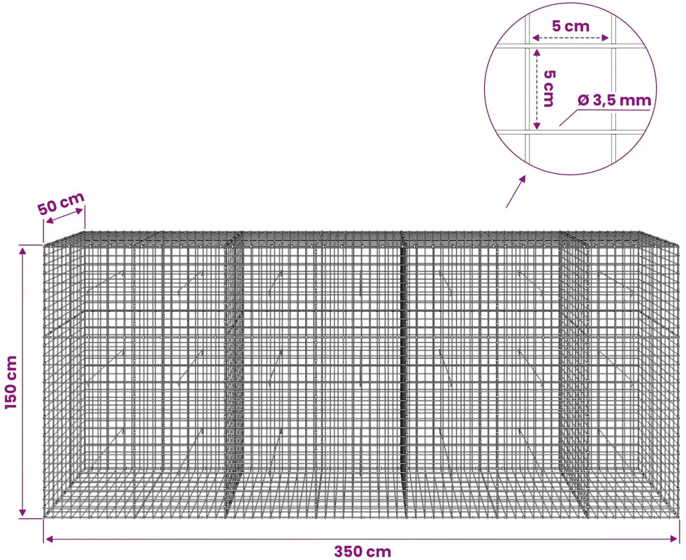 Gabionas su 3,5 mm laidu ir 5x5 cm tinkleliu 350x50x150 cm