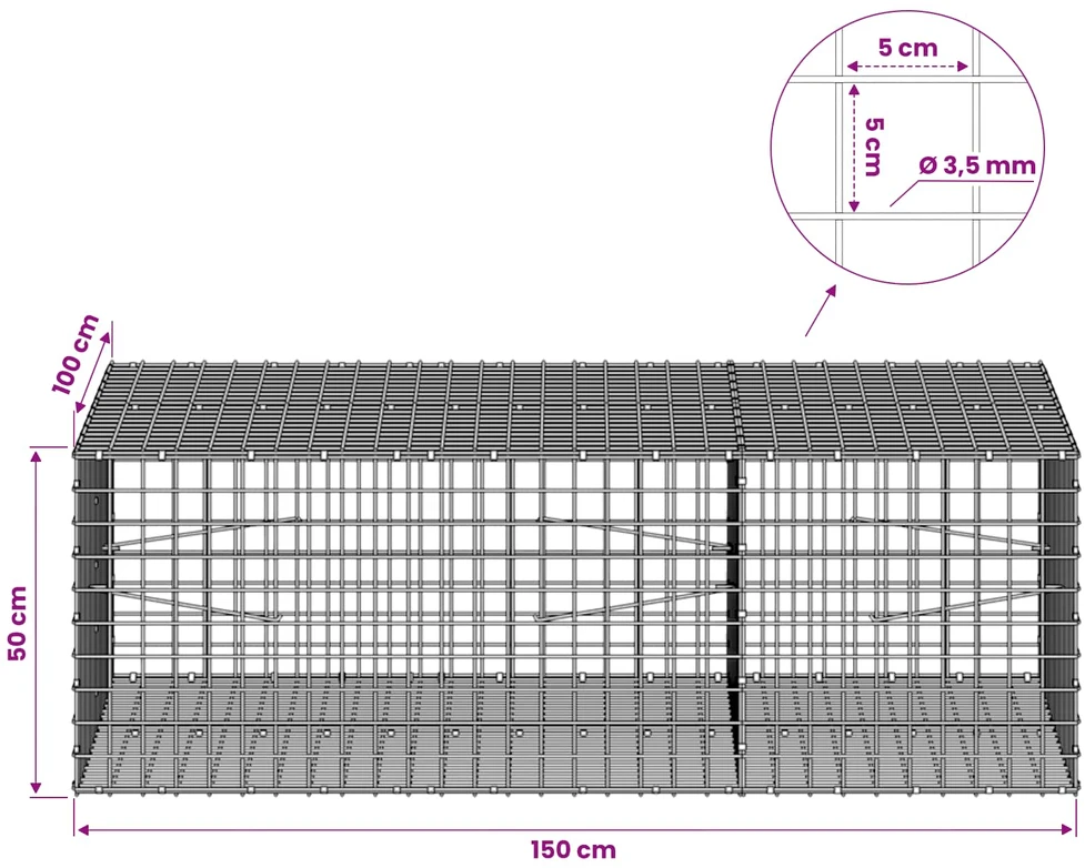 Gabionas su 3,5 mm laidu ir 5x5 cm tinkleliu 150x100x50 cm