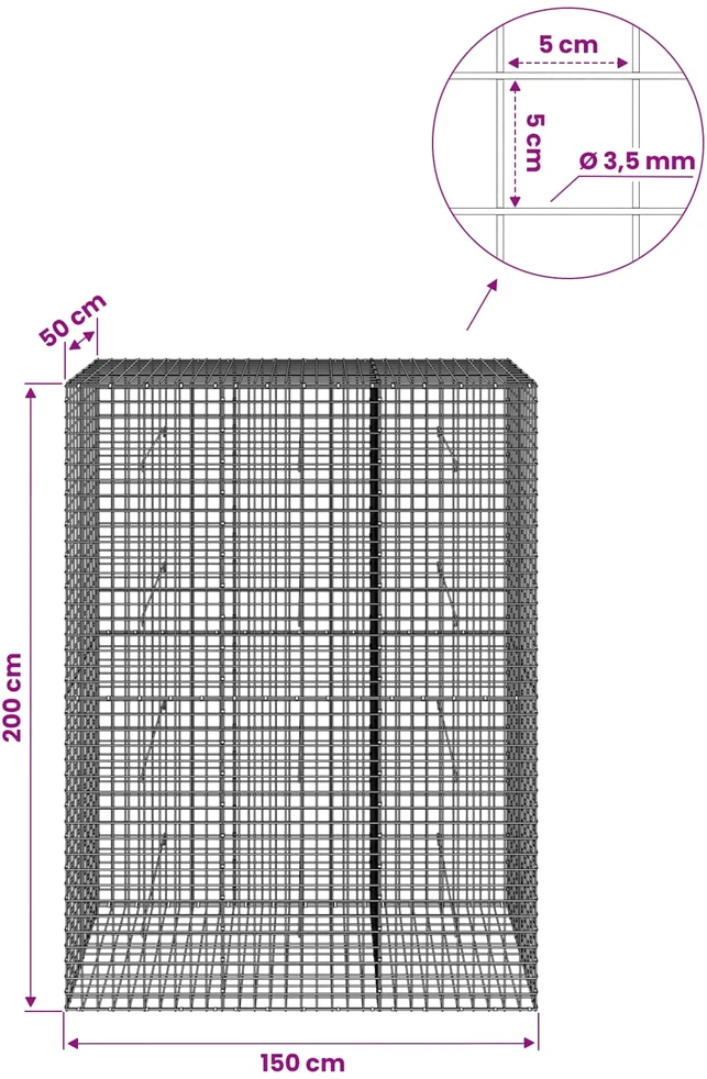 Gabionas su 3,5 mm laidu ir 5x5 cm tinkleliu 150x50x200 cm