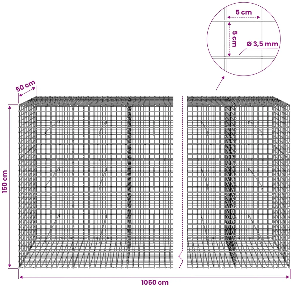 Gabionas su 3,5 mm laidu ir 5x5 cm tinkleliu 1050x50x150 cm