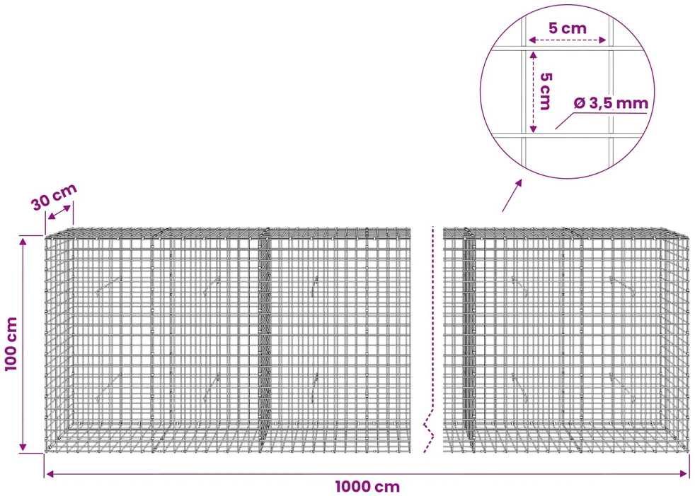 Gabionas su 3,5 mm laidu ir 5x5 cm tinkleliu 1000x30x100 cm