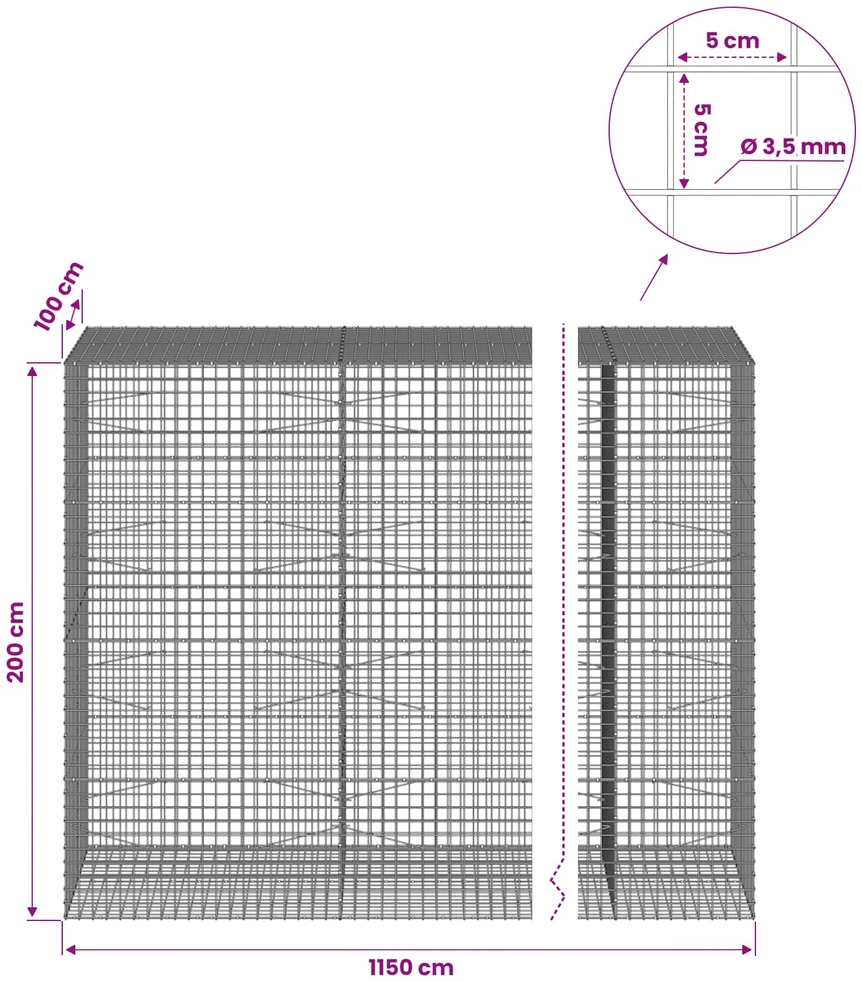 Gabionas su 3,5 mm laidu ir 5x5 cm tinkleliu 1150x100x200 cm