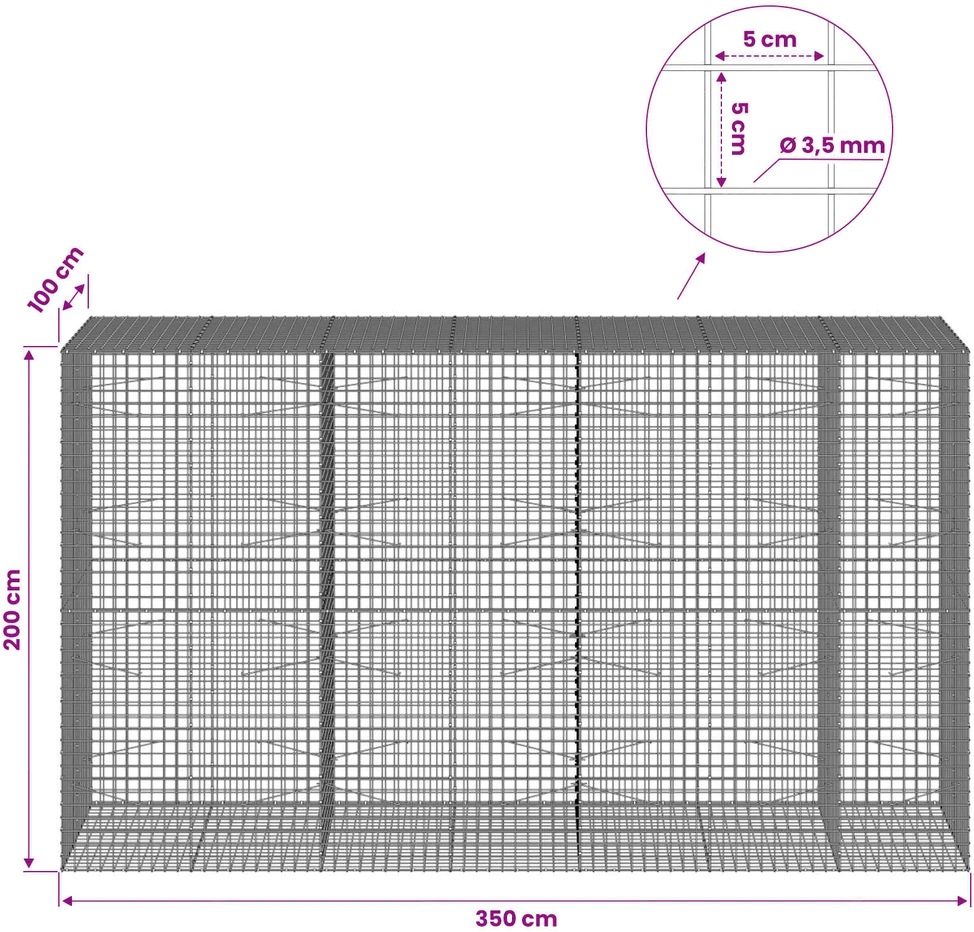 Gabionas su 3,5 mm laidu ir 5x5 cm tinkleliu 350x100x200 cm