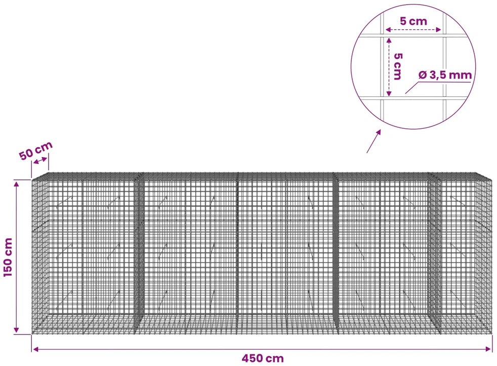 Gabionas su 3,5 mm laidu ir 5x5 cm tinkleliu 450x50x150 cm