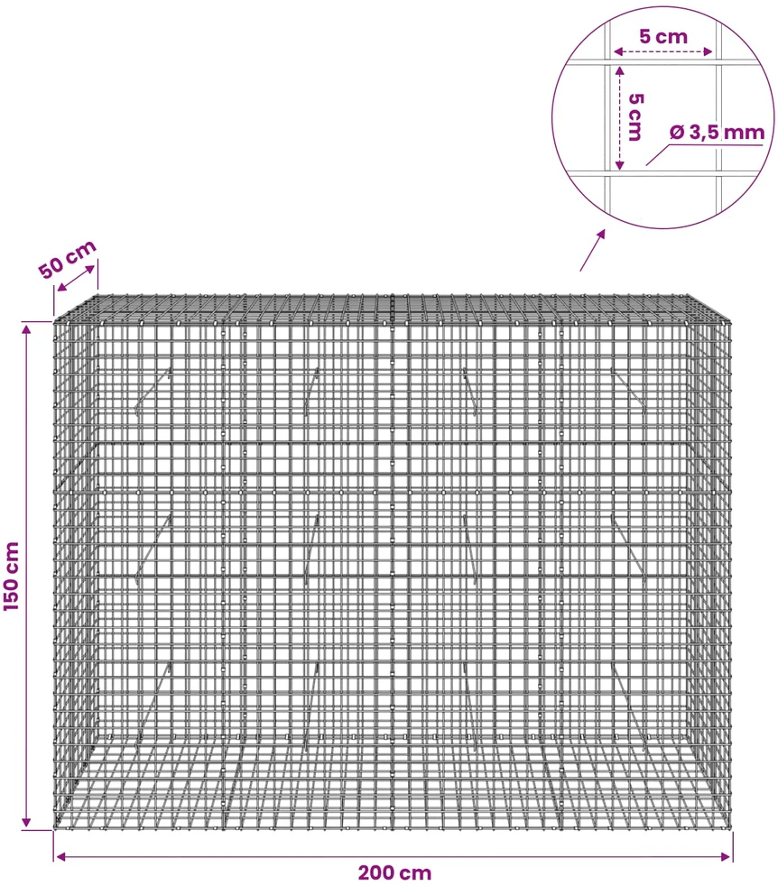 Gabionas su 3,5 mm laidu ir 5x5 cm tinkleliu 200x50x150 cm