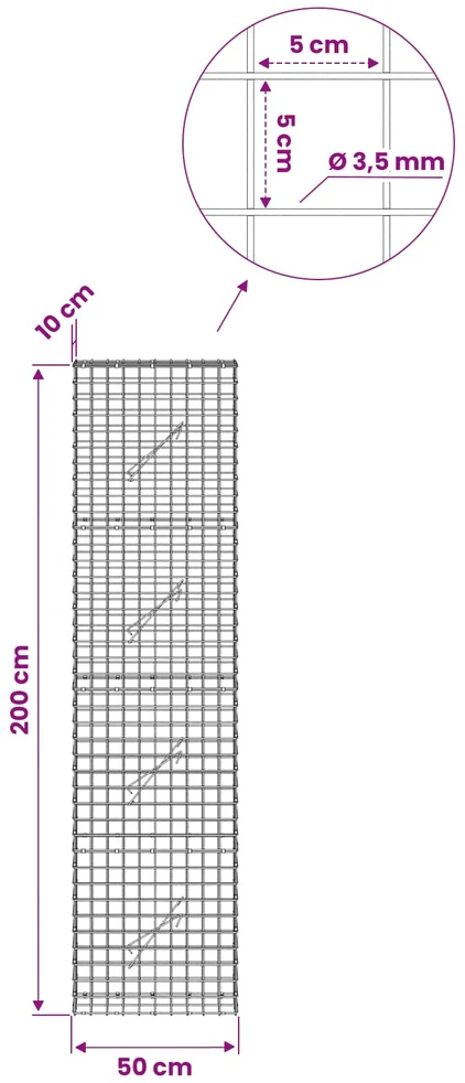 Gabionas su 3,5 mm laidu ir 5x5 cm tinkleliu 50x10x200 cm