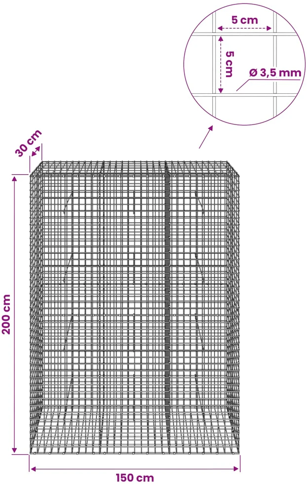 Gabionas su 3,5 mm laidu ir 5x5 cm tinkleliu 150x30x200 cm