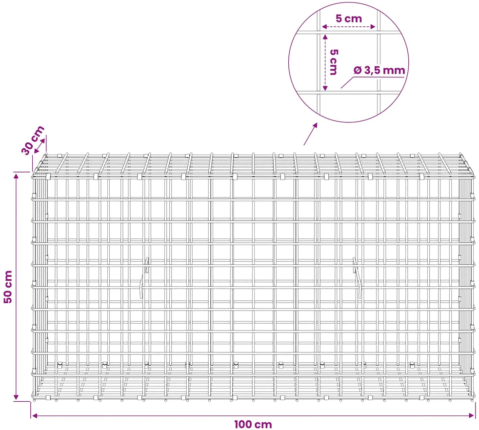 Gabionas su 3,5 mm laidu ir 5x5 cm tinkleliu 100x30x50 cm