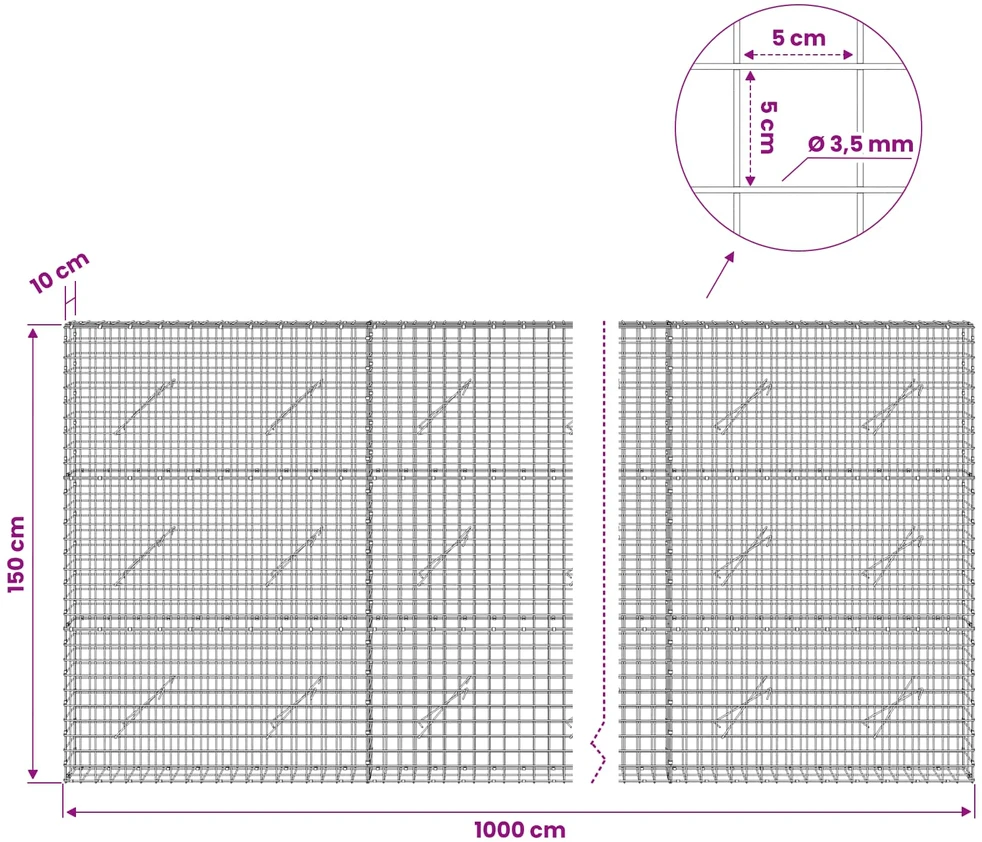 Gabionas su 3,5 mm laidu ir 5x5 cm tinkleliu 1000x10x150 cm