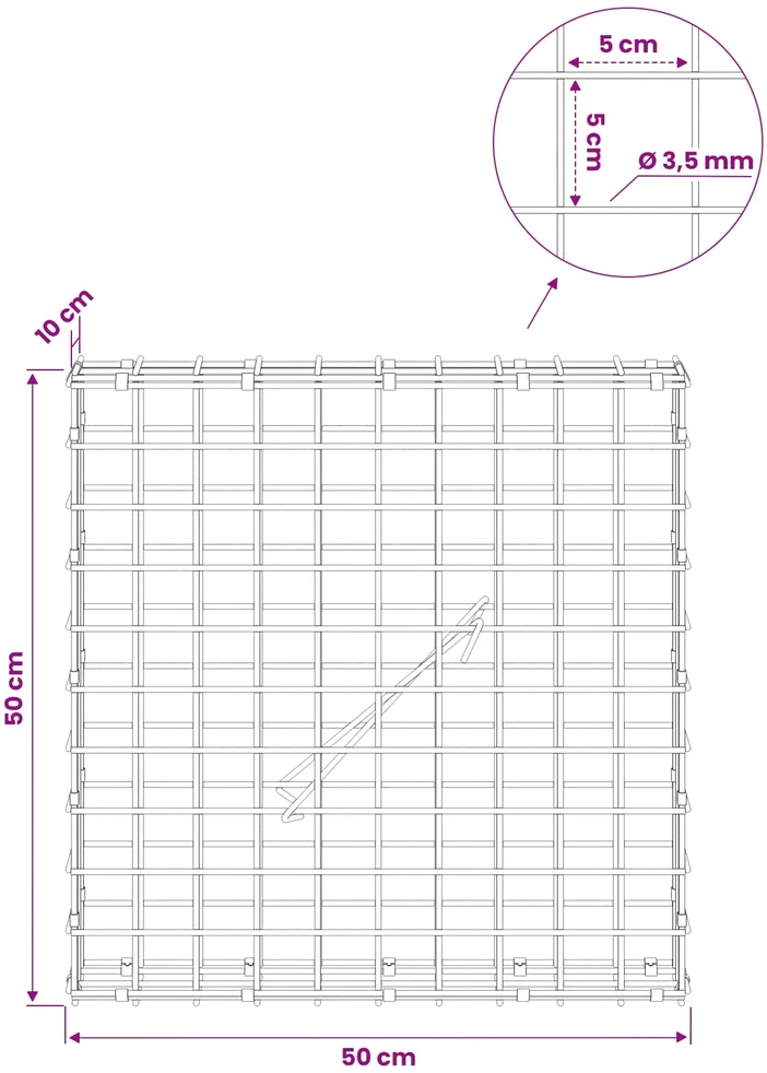 Gabionas su 3,5 mm laidu ir 5x5 cm tinkleliu 50x10x50 cm