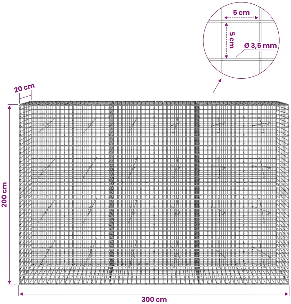 Gabionas su 3,5 mm laidu ir 5x5 cm tinkleliu 300x20x200 cm