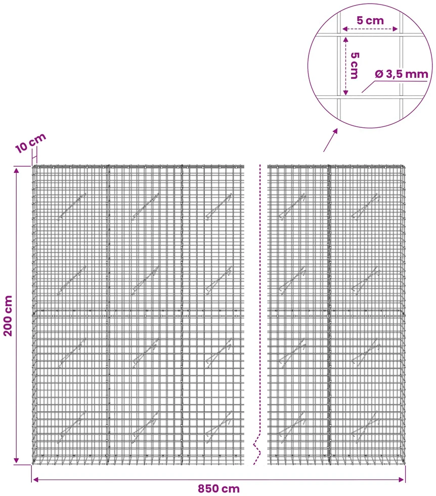 Gabionas su 3,5 mm laidu ir 5x5 cm tinkleliu 950x10x200 cm