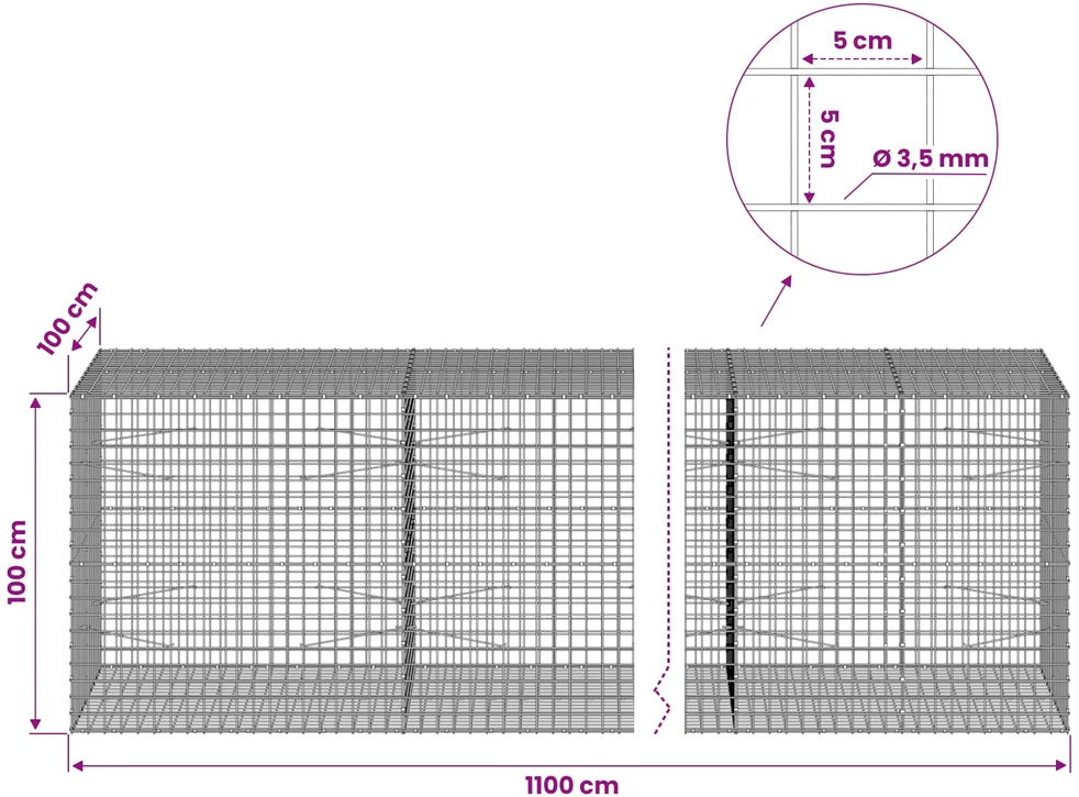 Gabionas su 3,5 mm laidu ir 5x5 cm tinkleliu 1100x100x100 cm