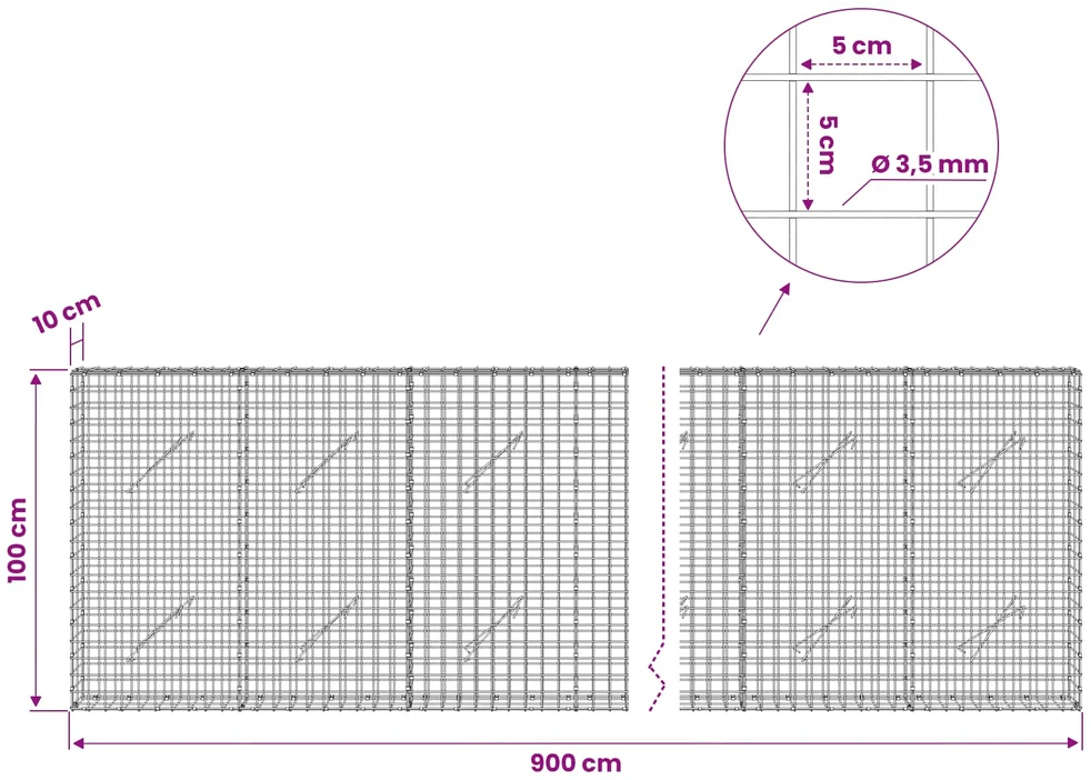 Gabionas su 3,5 mm laidu ir 5x5 cm tinkleliu 900x10x100 cm