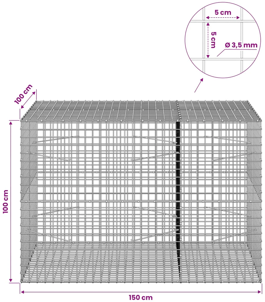 Gabionas su 3,5 mm laidu ir 5x5 cm tinkleliu 150x100x100 cm