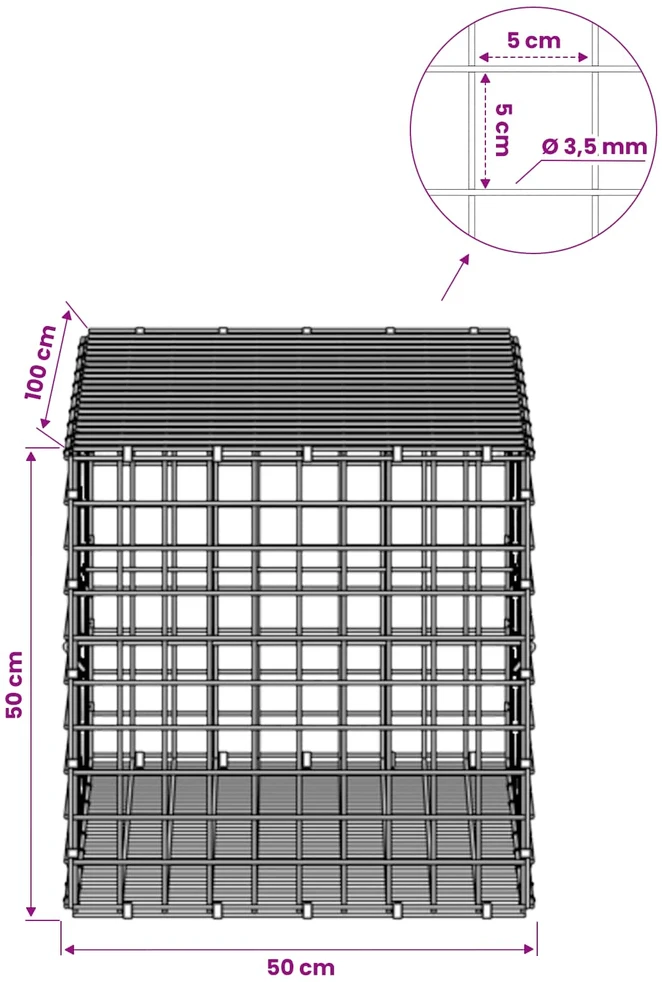 Gabionas su 3,5 mm laidu ir 5x5 cm tinkleliu 50x100x50 cm