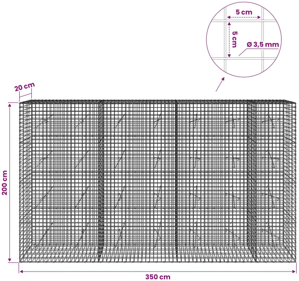 Gabionas su 3,5 mm laidu ir 5x5 cm tinkleliu 350x20x200 cm