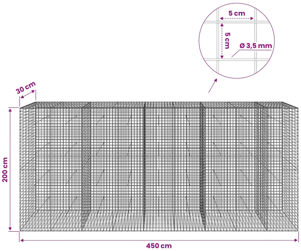 Gabionas su 3,5 mm laidu ir 5x5 cm tinkleliu 450x30x200 cm