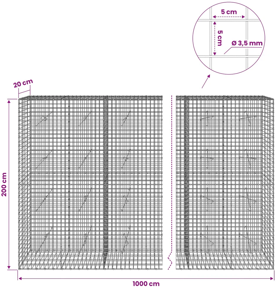 Gabionas su 3,5 mm laidu ir 5x5 cm tinkleliu 1000x20x200 cm