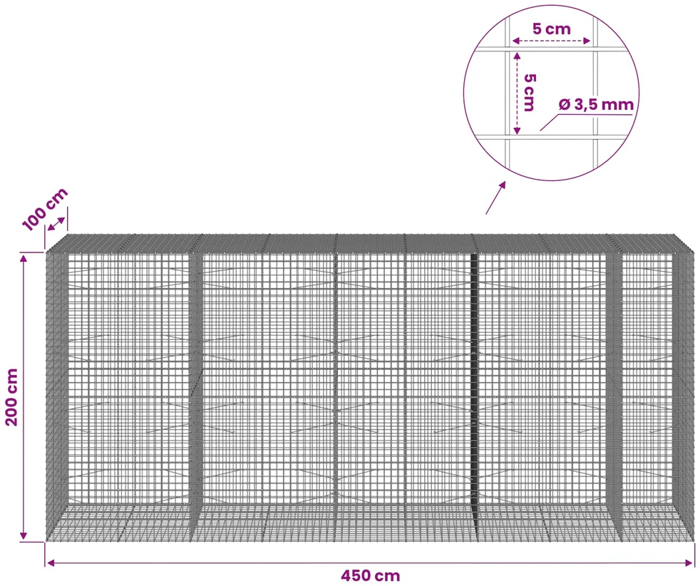 Gabionas su 3,5 mm laidu ir 5x5 cm tinkleliu 450x100x200 cm