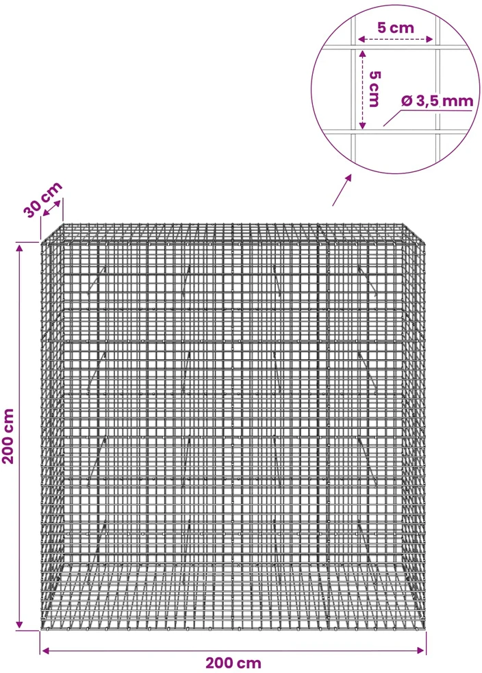 Gabionas su 3,5 mm laidu ir 5x5 cm tinkleliu 200x30x200 cm