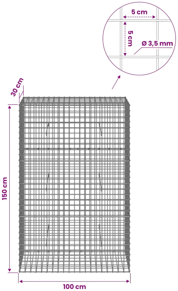 Gabionas su 3,5 mm laidu ir 5x5 cm tinkleliu 100x30x150 cm