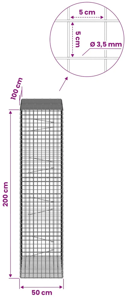 Gabionas su 3,5 mm laidu ir 5x5 cm tinkleliu 50x100x200 cm