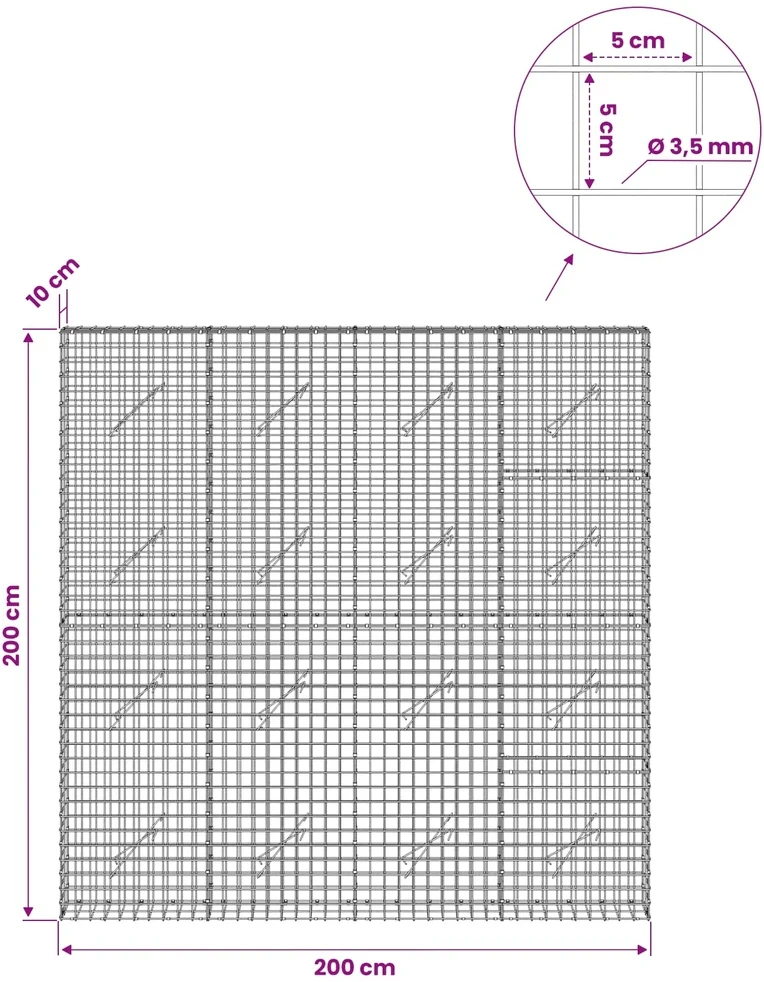 Gabionas su 3,5 mm laidu ir 5x5 cm tinkleliu 200x10x200 cm