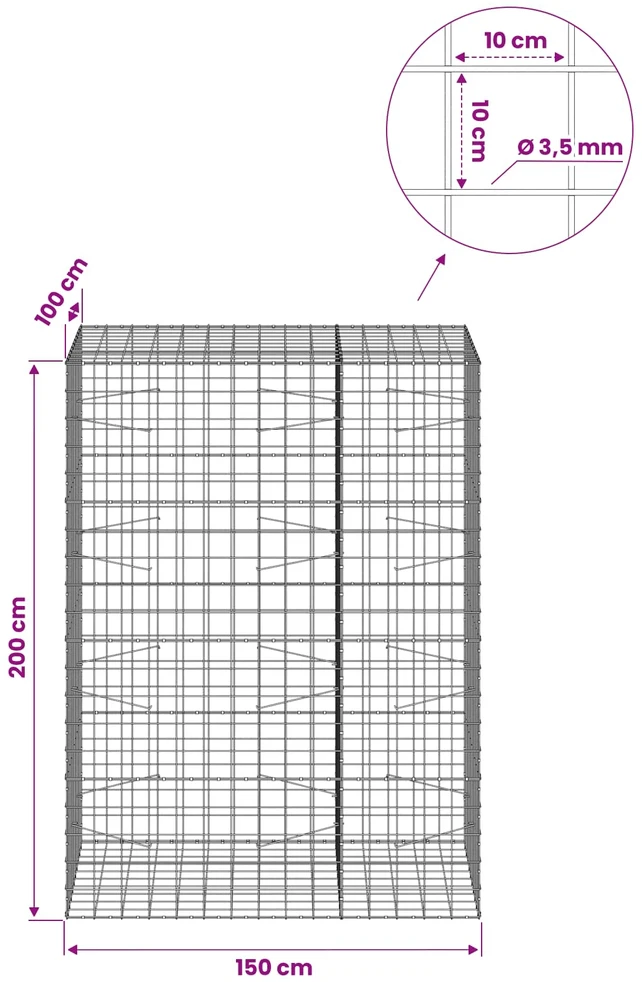 Gabionas su 3,5 mm viela ir 10x10 cm tinkleliu 150x100x200 cm