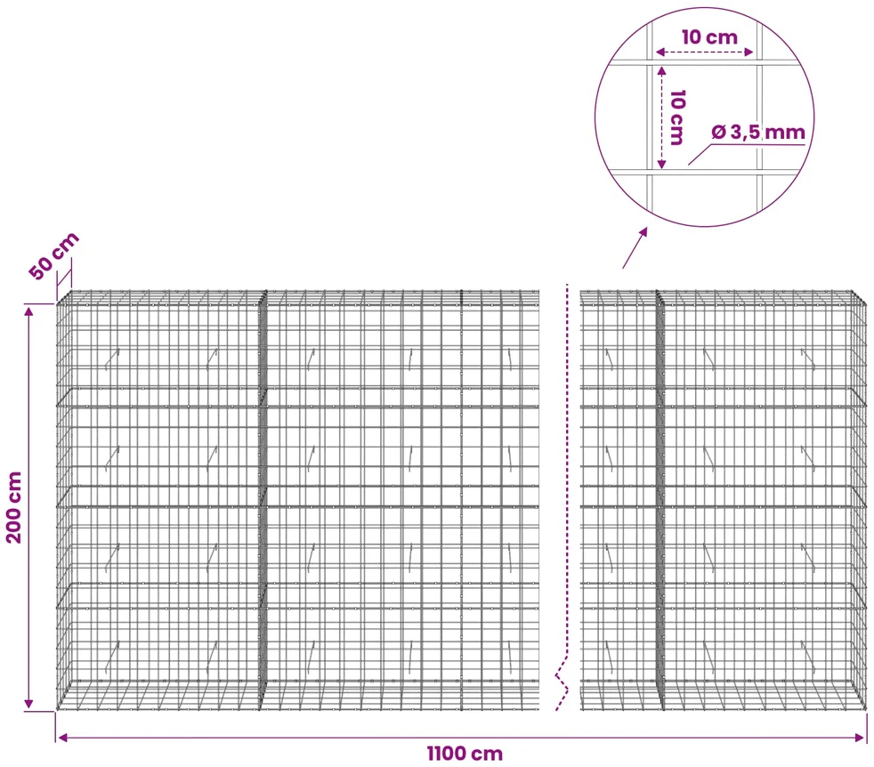 Gabionas su 3,5 mm viela ir 10x10 cm tinkleliu 1100x50x200 cm