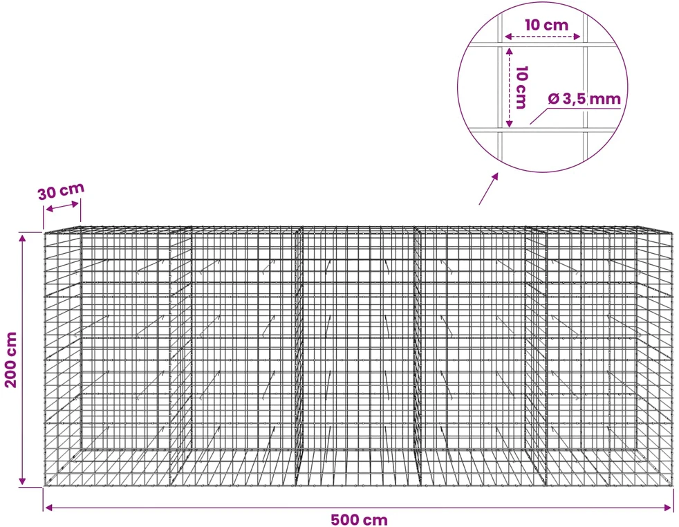 Gabionas su 3,5 mm viela ir 10x10 cm tinkleliu 500x30x200 cm