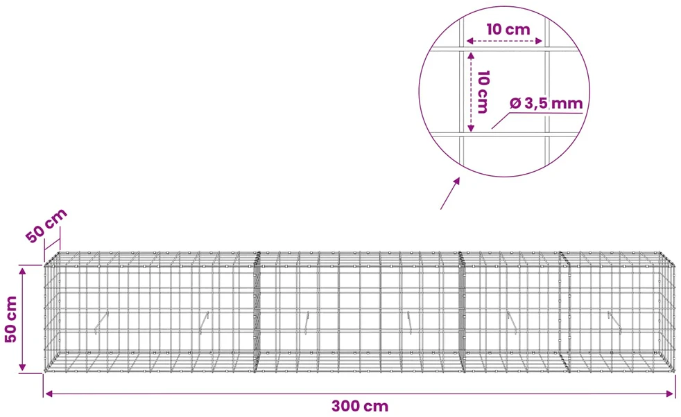 Gabionas su 3,5 mm viela ir 10x10 cm tinkleliu 300x50x50 cm
