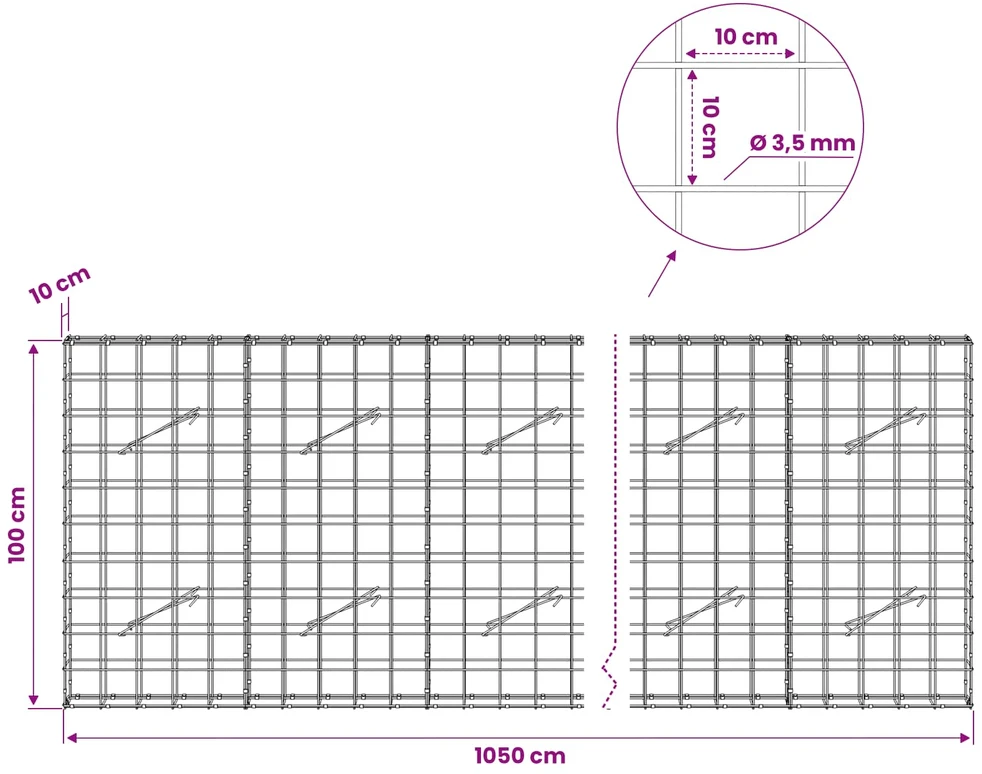 Gabionas su 3,5 mm viela ir 10x10 cm tinkleliu 1050x10x100 cm