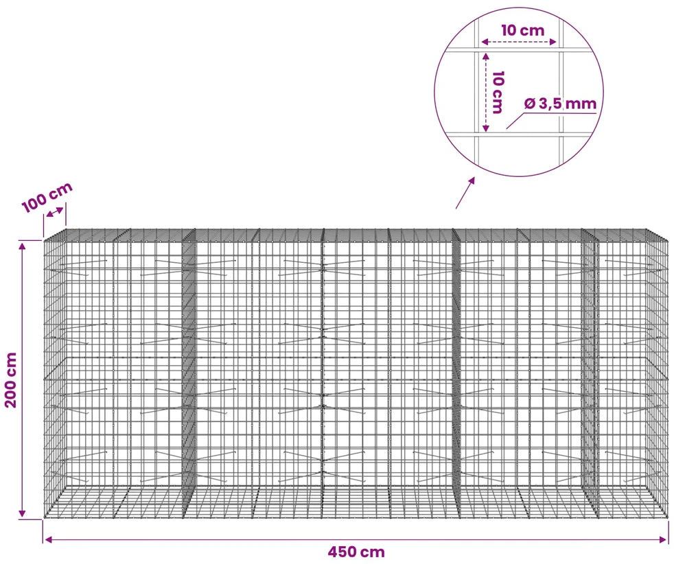 Gabionas su 3,5 mm viela ir 10x10 cm tinkleliu 450x100x200 cm