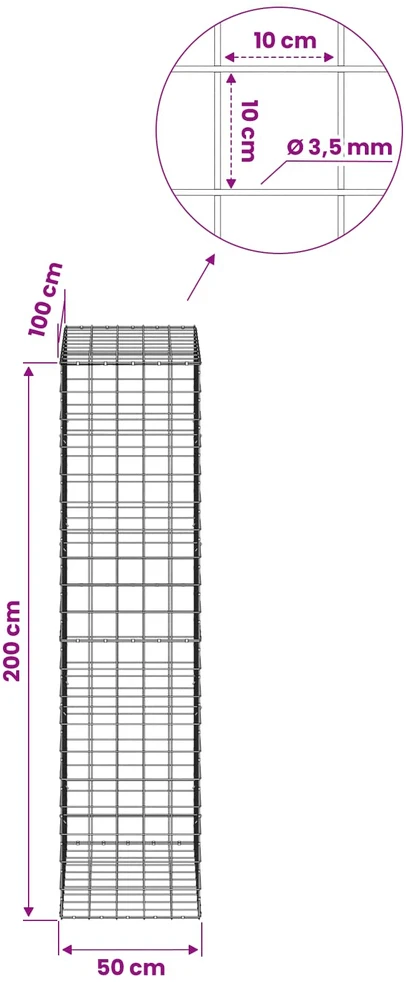Gabionas su 3,5 mm viela ir 10x10 cm tinkleliu 50x100x200 cm