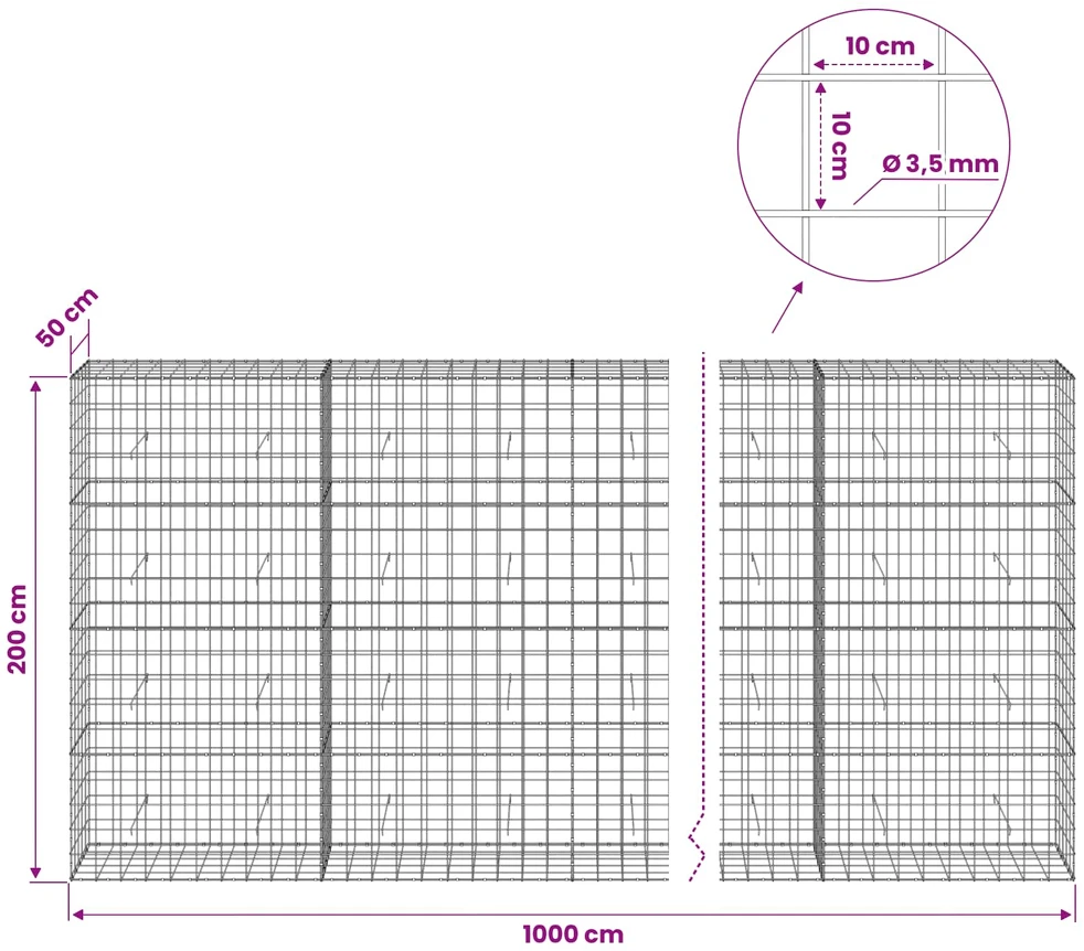 Gabionas su 3,5 mm viela ir 10x10 cm tinkleliu 1000x50x200 cm