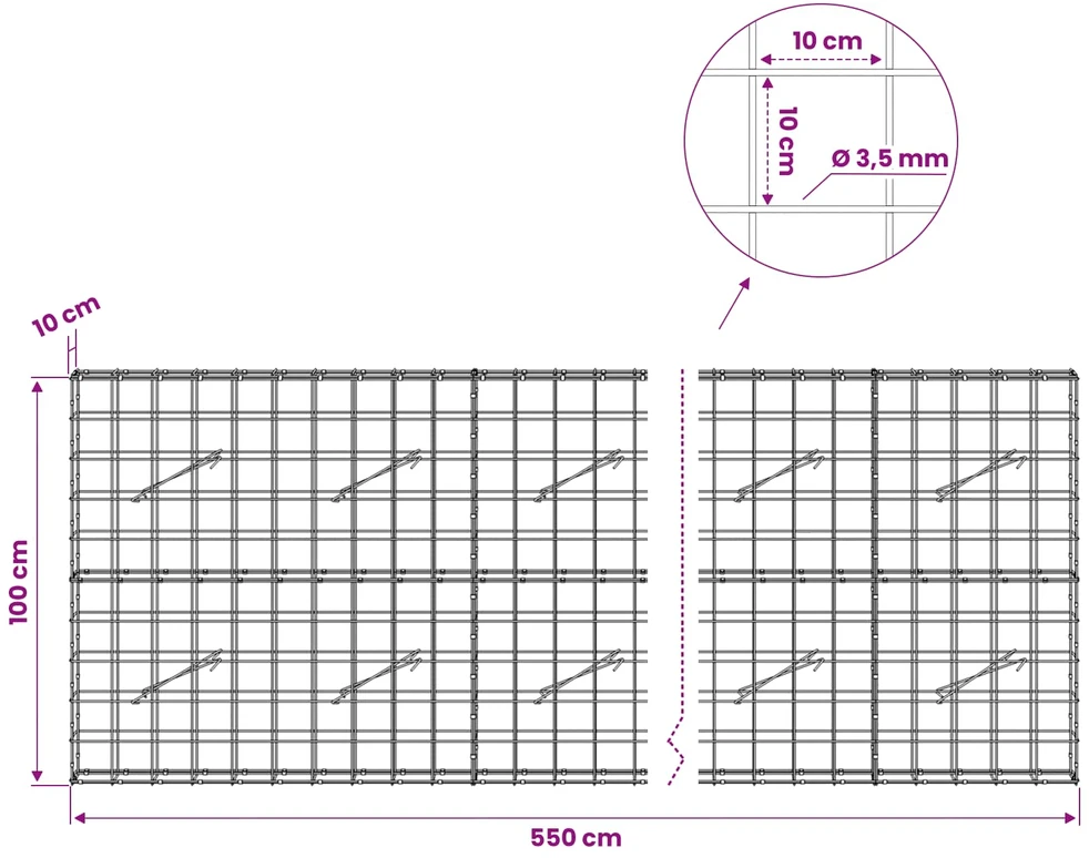 Gabionas su 3,5 mm viela ir 10x10 cm tinkleliu 550x10x100 cm