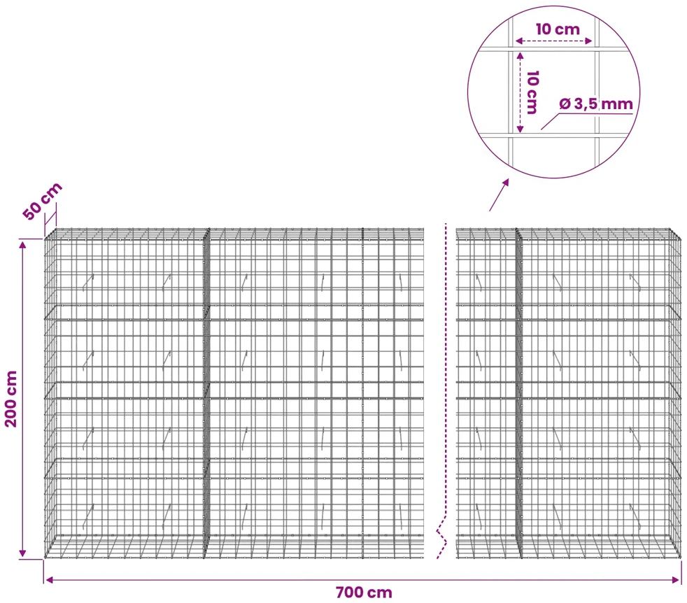 Gabionas su 3,5 mm viela ir 10x10 cm tinkleliu 700x50x200 cm