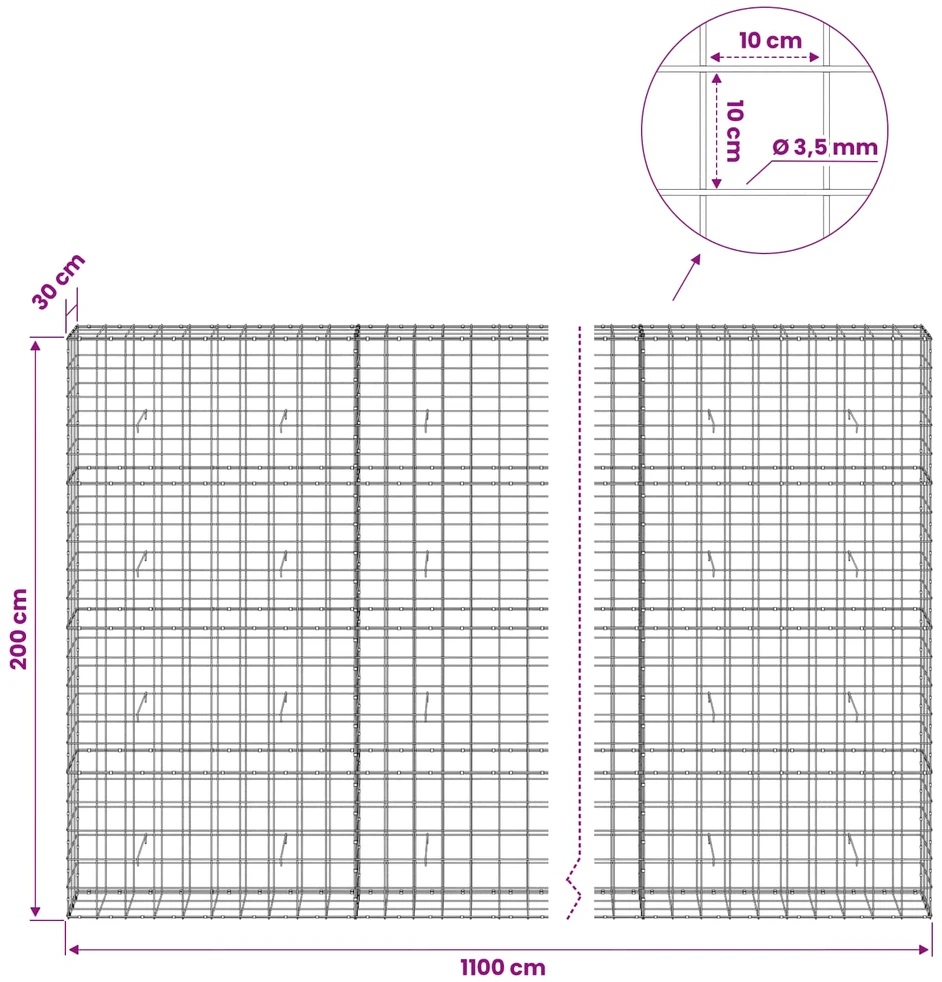 Gabionas su 3,5 mm viela ir 10x10 cm tinkleliu 1100x30x200 cm