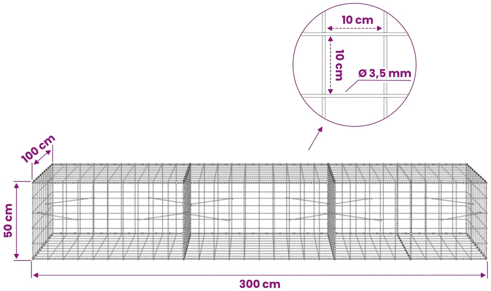 Gabionas su 3,5 mm viela ir 10x10 cm tinkleliu 300x100x50 cm