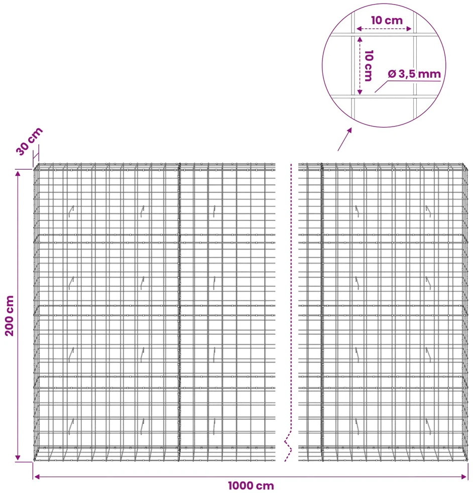 Gabionas su 3,5 mm viela ir 10x10 cm tinkleliu 1000x30x200 cm
